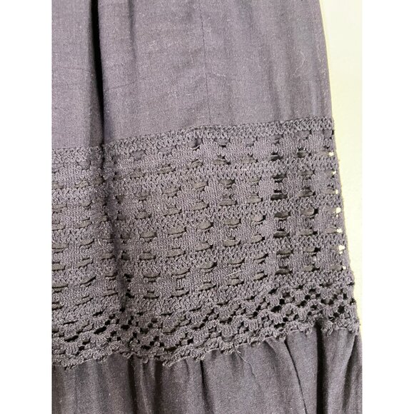 Retro Floral Eyelet Skirt Blue L Tiered Lace Boho Western Indie Folk Classic 80s - Picture 3 of 10